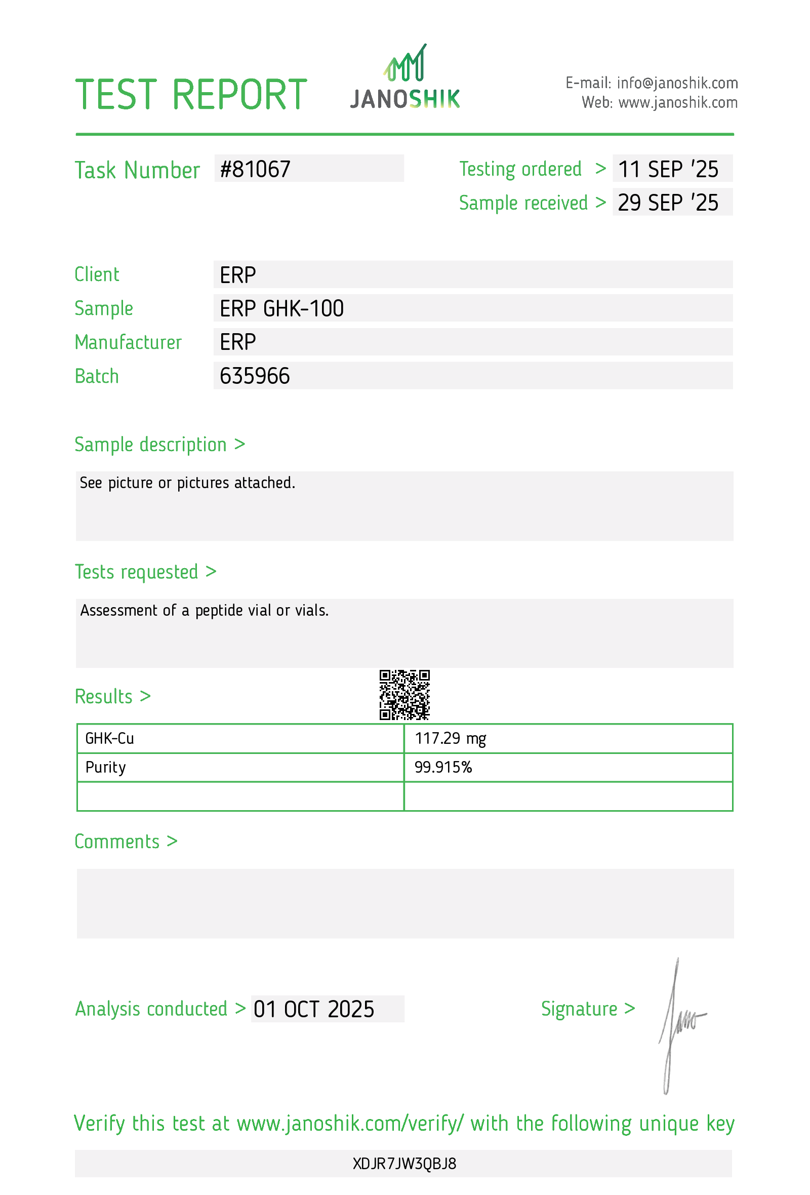Certificate of Analysis